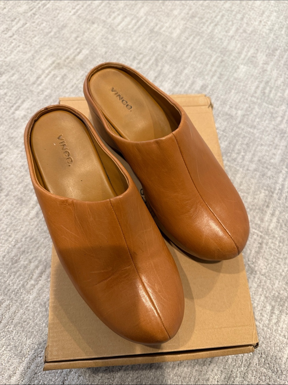 Vince Tan Leather Slip-On Mule Loafers